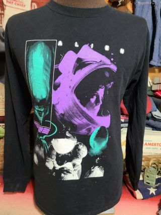 Vtg 90s 00s Aliens Movie Outer Space Sci Fi Promo L/s Sleeve Print T Shirt