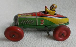 Old Vintage Tinplate Clockwork Racing Car