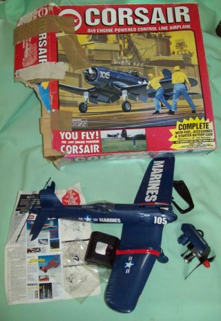 Vintage Cox Corsair Model 9000 Airplane.  049 Engine Control Line Ever Fired ????