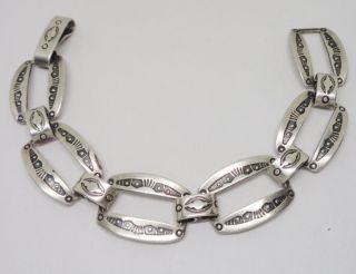 Navajo Sterling Silver Stamped Symbol Tennis Wide Bracelet Vintage