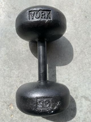 Vintage York 35 Lb Pound Round Bun Head Dumbbell 35 Lbs Single Barbell Weight