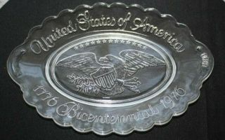 Vintage 1776 - 1976 Bi - Centennial Oval Glass Plate United States Of America Eagle
