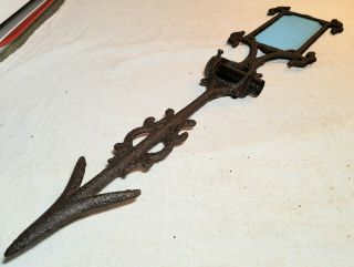 Antique Cast Iron Arrow Shaped Weathervane W/ Light Blue Glass Rectangle Insert