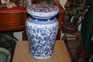 Chinese Blue & White Garden Bench Stool Seat Flower Pot Stand Porcelain