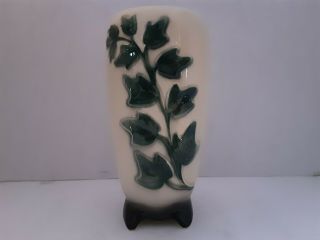 Vintage Royal Copley Ceramic Vase Ivy Pattern Black Base