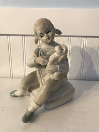 Vintage Ardalt Lenwile Porcelain Girl With Dog Figurine Made In Taiwan