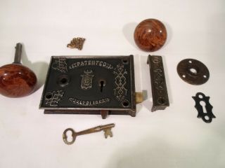 Antique Blw 1863 Rim Lock Door Knob Set Box Lock Civil War Era 799
