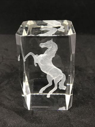 3d Laser Etched Clear Glass Crystal Paperweight With Horse Inside 3 " Tall