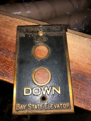 Vintage Antique Bay State Elevator Up Down Switch Plate Control Brass 4.  5/2.  75”