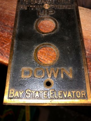 Vintage Antique Bay State Elevator Up Down Switch Plate Control Brass 4.  5/2.  75” 3