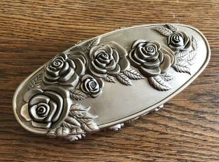 Vintage Godinger Art Nouveau Silver Plated Rose Jewelry Trinket Box