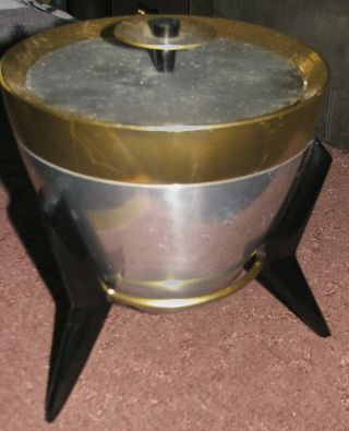Vintage Mid Century Modern Mirro Bullet Ice Bucket On Tripod Atomic Retro