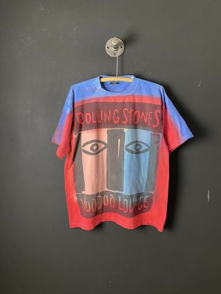 Vintage 1990s Rolling Stones Voodoo Lounge T Shirt Tie Dye Color Block