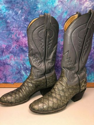 Vintage Laramie Gray Anteater Print Handmade Cowboy Western Boots Men 