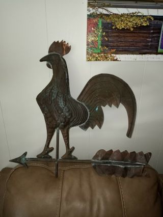 Antique Copper Rooster Weather Vane 22 " Tall X 23 " Wide