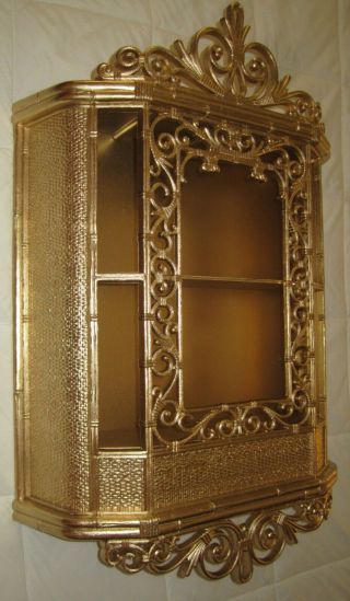 Vintage Rattan Syroco Gold Ornate Wall Curio Cabinet Shadowbox Homco 3609