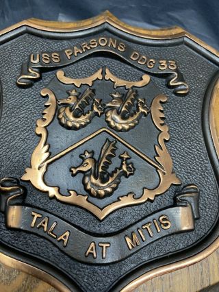 Vintage Us Navy Brass Plaque Uss Parsons Dhip Ddg - 33 Destroyer Tala At Mitis