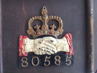 Vintage London Cast Iron Fire Insurance House Wall Plaque Crown & Holding Hands