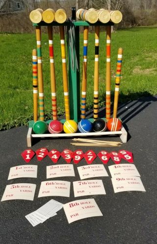 Vintage Forster 6 - Player Wooden Croquet & Golf Set With Stand Complete