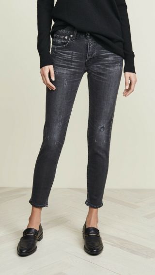 $325 Moussy Vintage Black Faded Velma Slightly Distressed Skinny Jeans Sz 28
