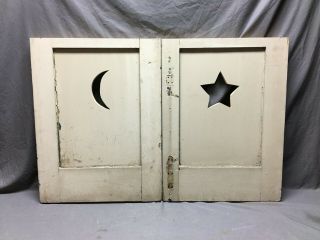Antique Crescent Moon Star Wood Shutters Door Wall Décor 44 " Vtg Old 100 - 21b