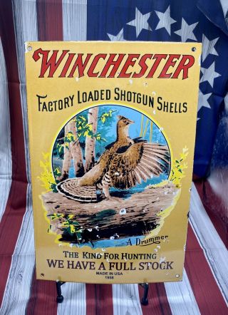 1958 Vintage Winchester Heavy Porcelain Dealer Hunting Ammo Sign