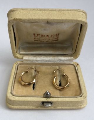 Estate Vintage Solid 18k.  750 Yellow Gold Ladies Antique French Earrings W/ Box