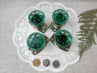 Vintage Round Clear Glass Door Knob Set Of 4 Green Handle Pull Soviet Ussr