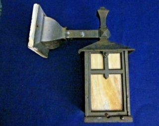 Antique Porch Lantern Arts And Crafts Cast Iron Stained Glass 1900 