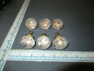 6 Antique Glass Brass Collar Knobs Handle Drawer Pulls Cabinet