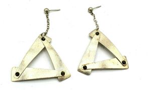 Vtg Artisan Modernist Sydney Lynch Sterling Silver Triangle Earrings Signed