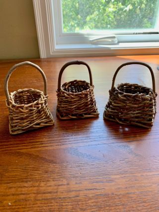 Miniature Handwoven Square Baskets With Handles Set Of 3