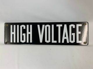 Vtg Nos High Voltage Black Porcelain Metal Sign 12x4 Utilities Electricity Power