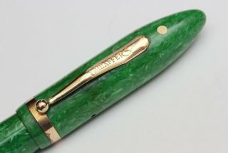C.  1930 Vintage Sheaffer Oversize Jade Green Fountain Pen W/ Huge 14k Gold Nib