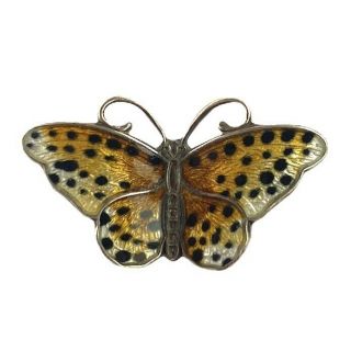 Vintage Hroar Prydz Butterfly Pendant Sterling Silver Guilloche Enamel Spotted