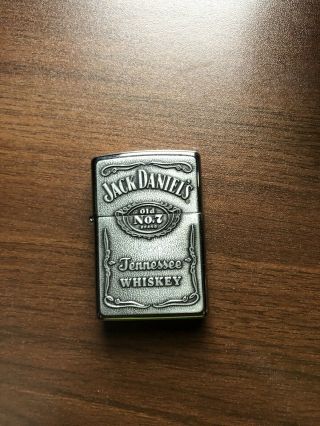 Zippo Polished Chrome Lighter With Pewter Jack Daniels Emblem