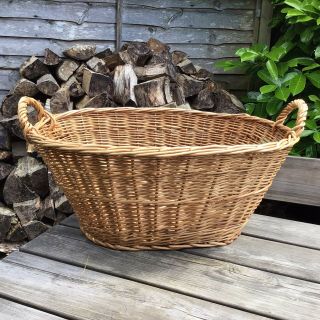 Old Vintage Traditional Large 26” Long Laundry To Line Hamper Wicker Log Basket