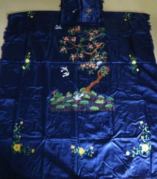 Vintage Silk Chinese Hand Embroidery Flower Bed Cover With Pillow Case