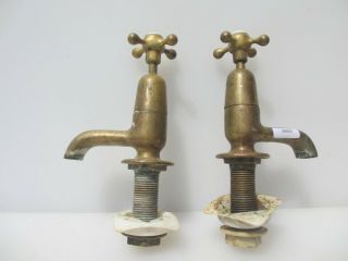 Antique Brass Taps Porcelain Caps Victorian Vintage Old Sink Basin Bath