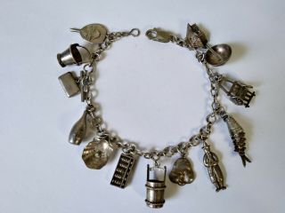 Vintage Sterling Silver 925 Bracelet With Chinese 13 Charms (16.  9 Grams) Rare