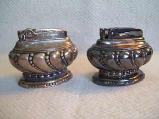 2 Vintage Ronson Silver Plate Crown Patent No.  19023 Cigarette Table Lighters