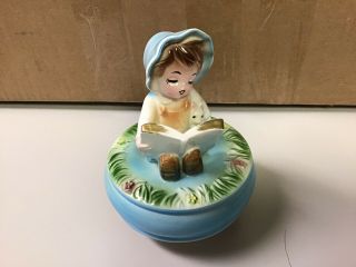 Vintage Schmid Girl Reading Book Figurine Revolving Music Box Its A Small World
