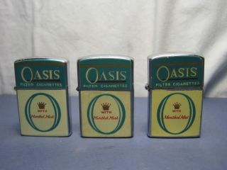 3 Vintage Continental Oasis Filter Cigarettes Cigar Flip Top Lighters Japan Made