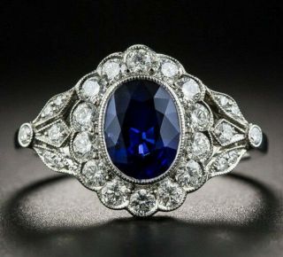 2.  5 Ct Oval Sapphire Perfect Art Deco Vintage Inspire Ring 925 Sterling Silver