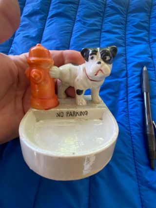 F8) Vintage " No Parking " Bull Boxer Dog On Fire Hydrant Ashtray - Occupied Japan