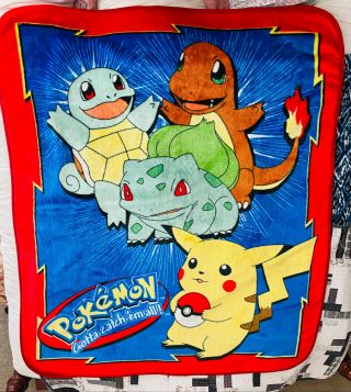 Vintage Pokemon Nintendo Pikachu Charmander Throw Blanket Soft Large 60” X 50”