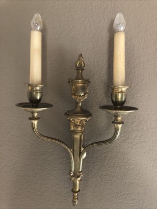Antique Brass Two Arm Candelabra Wall Sconce Electric