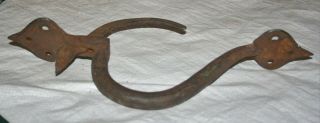 Large Antique 19th Century Forged Iron Door Handle W/thumb Latch & Hook