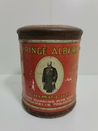 Antique 1907 Pat Prince Albert Crimp Cut Tobacco Can Pipe And Cigarette