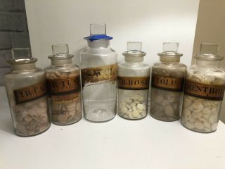 Set Of 6 Vtg Clear Cut Glass J.  R.  Butler,  M.  P.  S.  Apothecary Jars W/ Lids
